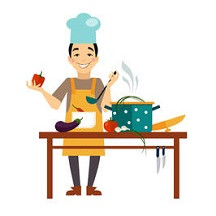 Een kok in de keuken