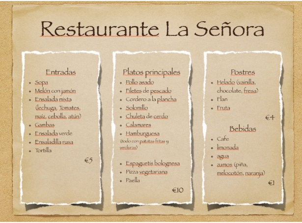 Menukaart van Restaurante La Señora